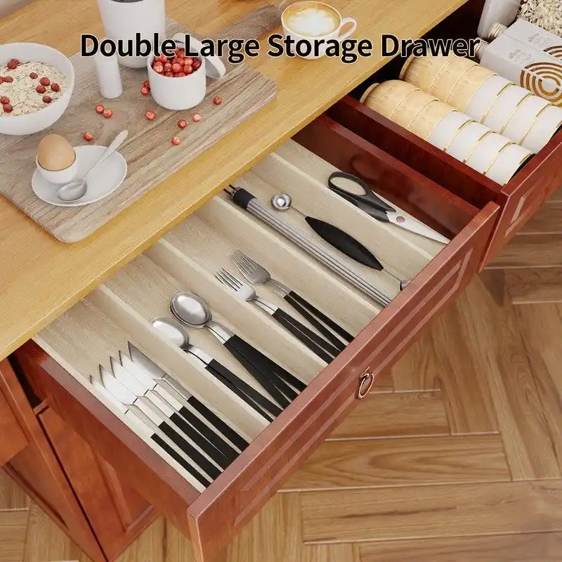 Carrello da cucina con piano in legno massello e ruote bloccabili