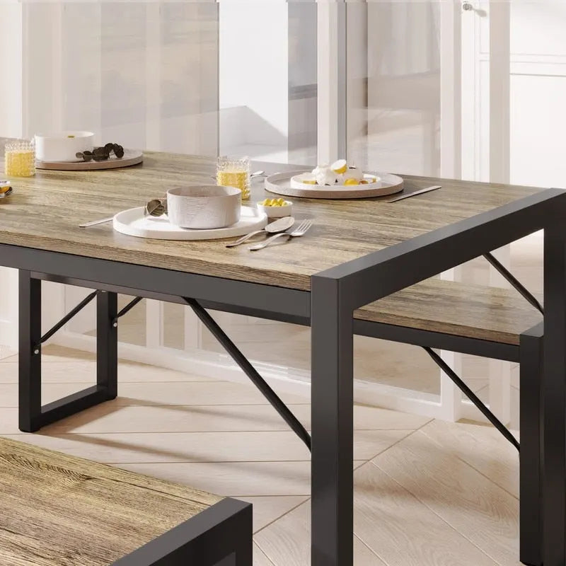 Set da tavolo da pranzo da 55 pezzi per 4-Set da tavolo da pranzo industriale da 63 pezzi con 2 panche per cucina