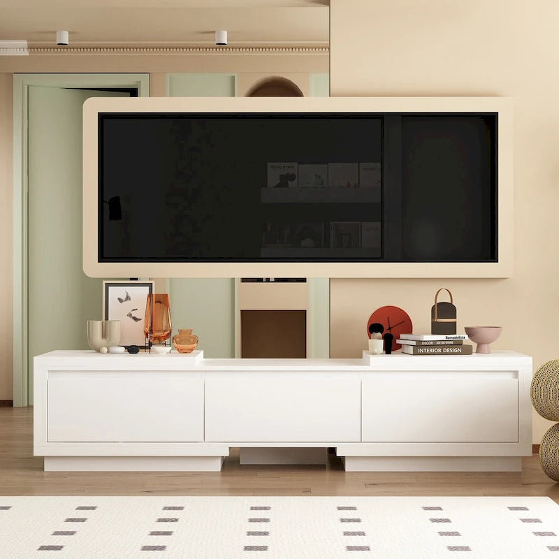 Centro di intrattenimento con tavolo estensibile e supporto TV retratto in Stretch