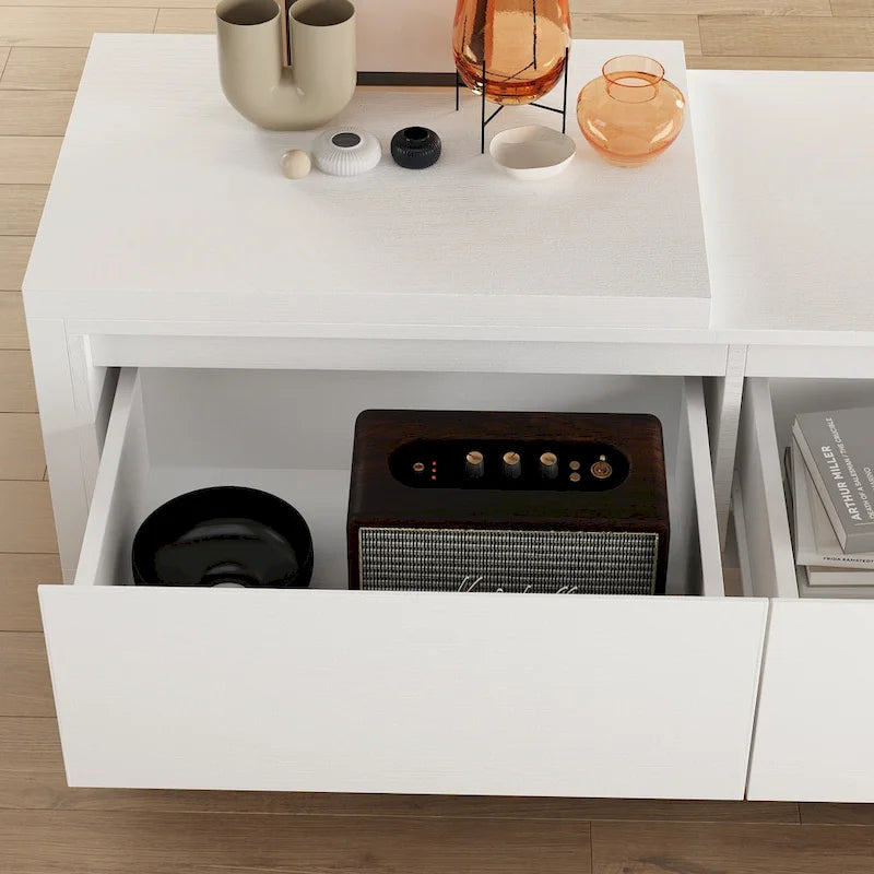 Centro di intrattenimento con tavolo estensibile e supporto TV retratto in Stretch