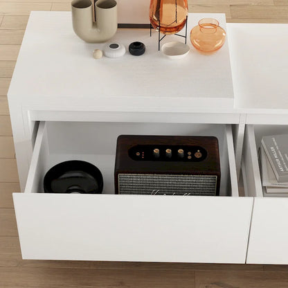 Centro di intrattenimento con tavolo estensibile e supporto TV retratto in Stretch