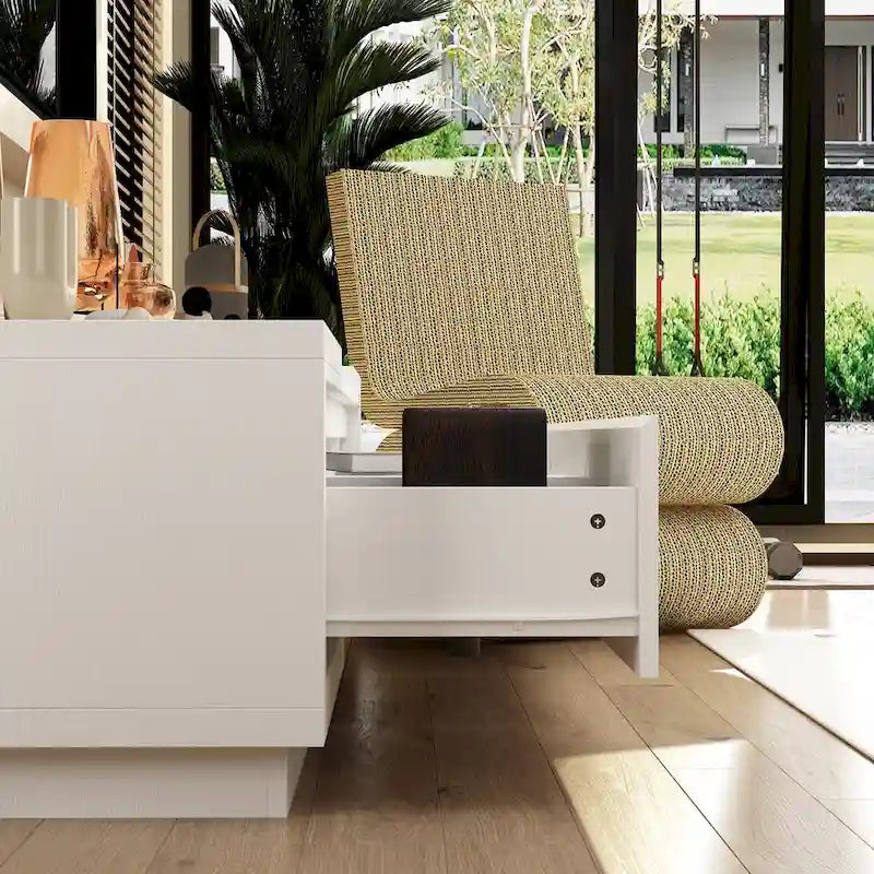 Centro di intrattenimento con tavolo estensibile e supporto TV retratto in Stretch