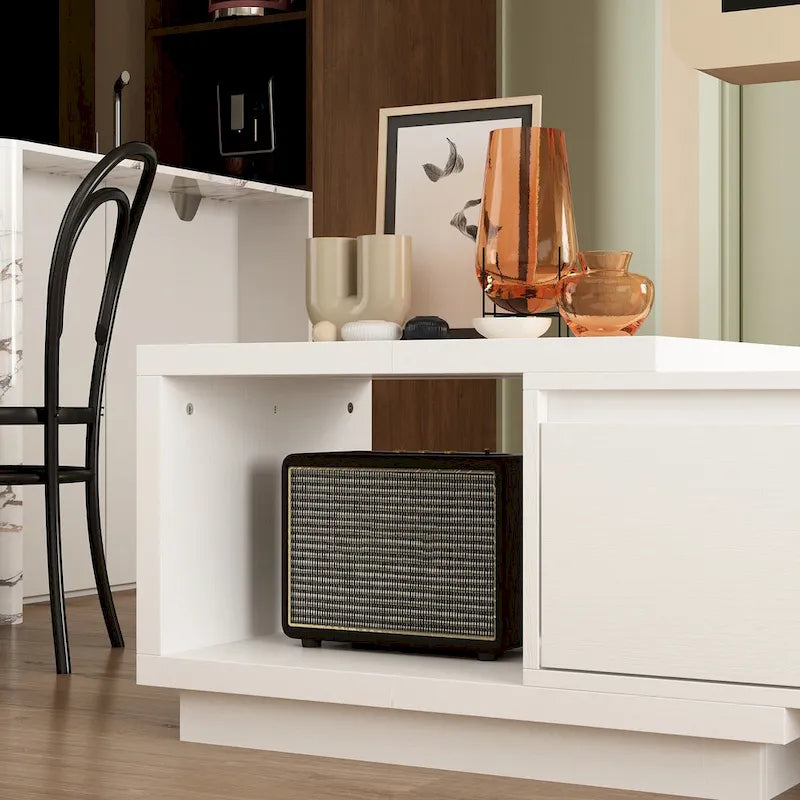 Centro di intrattenimento con tavolo estensibile e supporto TV retratto in Stretch