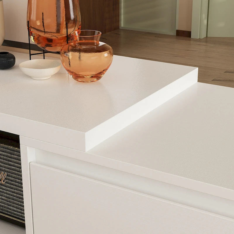 Centro di intrattenimento con tavolo estensibile e supporto TV retratto in Stretch