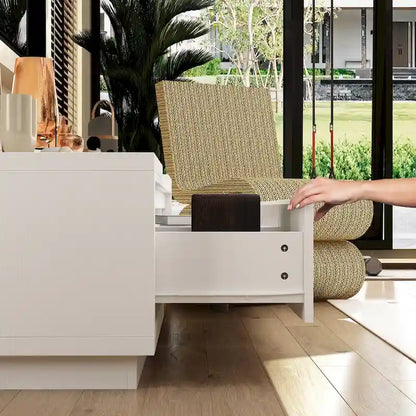 Centro di intrattenimento con tavolo estensibile e supporto TV retratto in Stretch