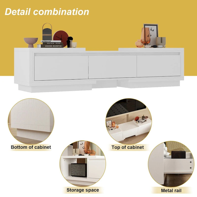 Centro di intrattenimento con tavolo estensibile e supporto TV retratto in Stretch