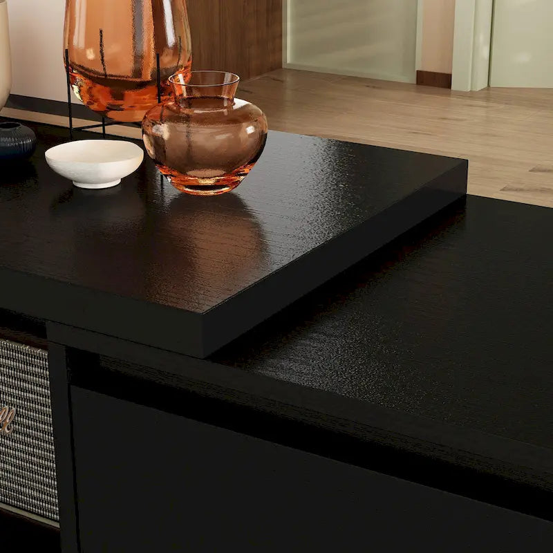 Centro di intrattenimento con tavolo estensibile e supporto TV retratto in Stretch