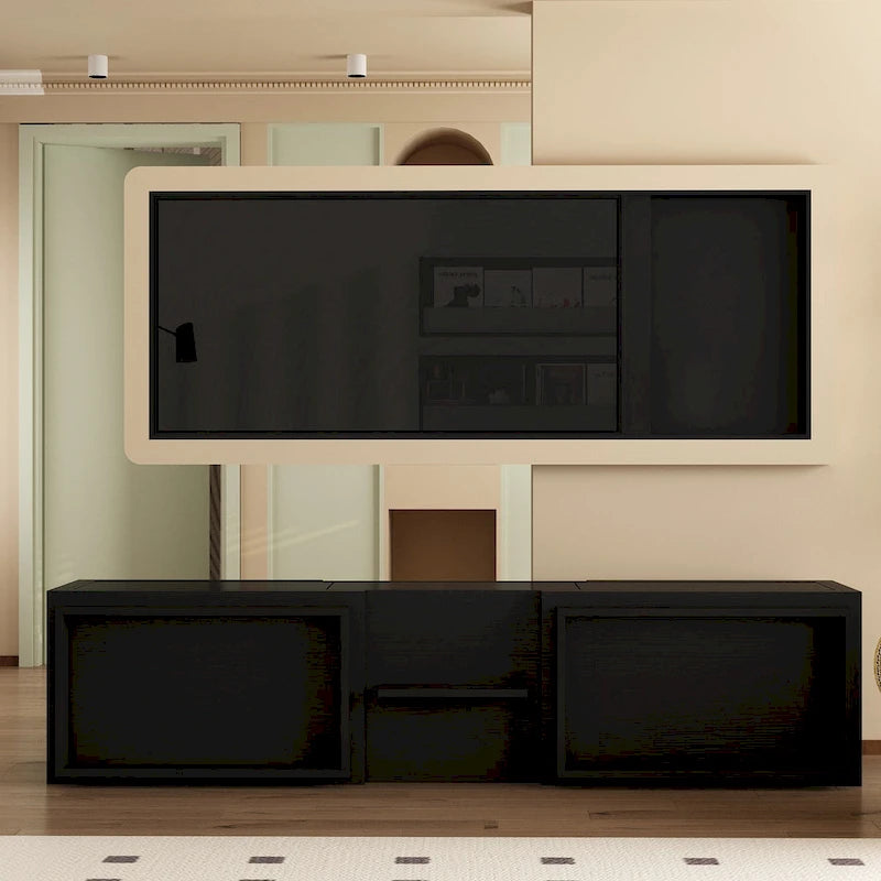 Centro di intrattenimento con tavolo estensibile e supporto TV retratto in Stretch