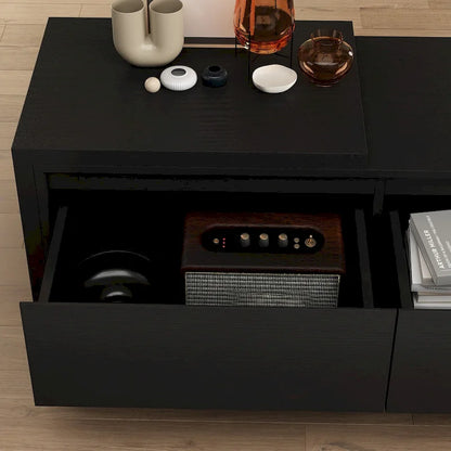 Centro di intrattenimento con tavolo estensibile e supporto TV retratto in Stretch