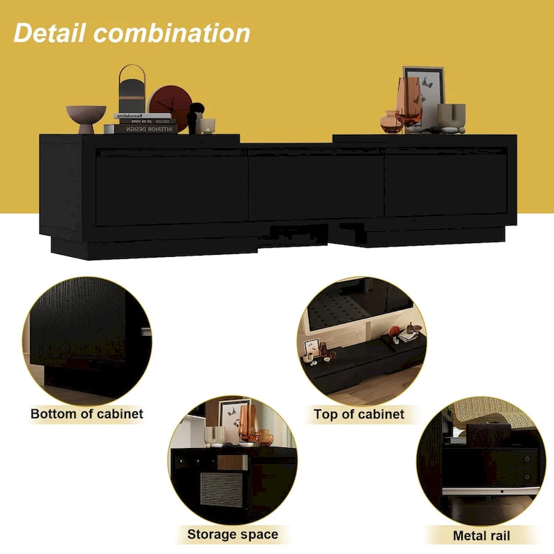 Centro di intrattenimento con tavolo estensibile e supporto TV retratto in Stretch