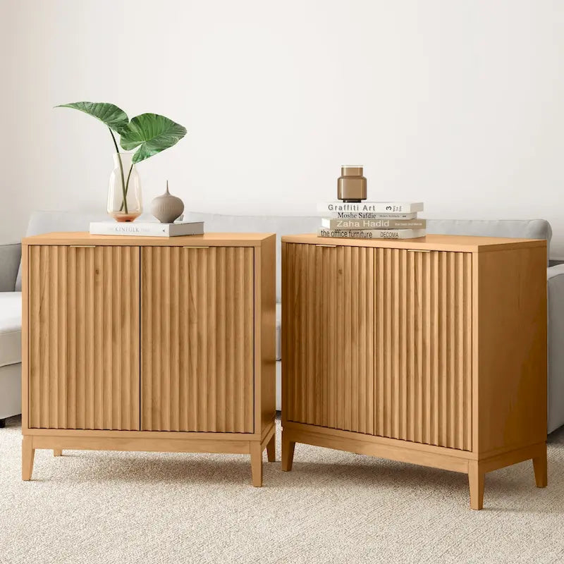 Credenza moderna Jasper, mobiletto da cucina con ante scanalate