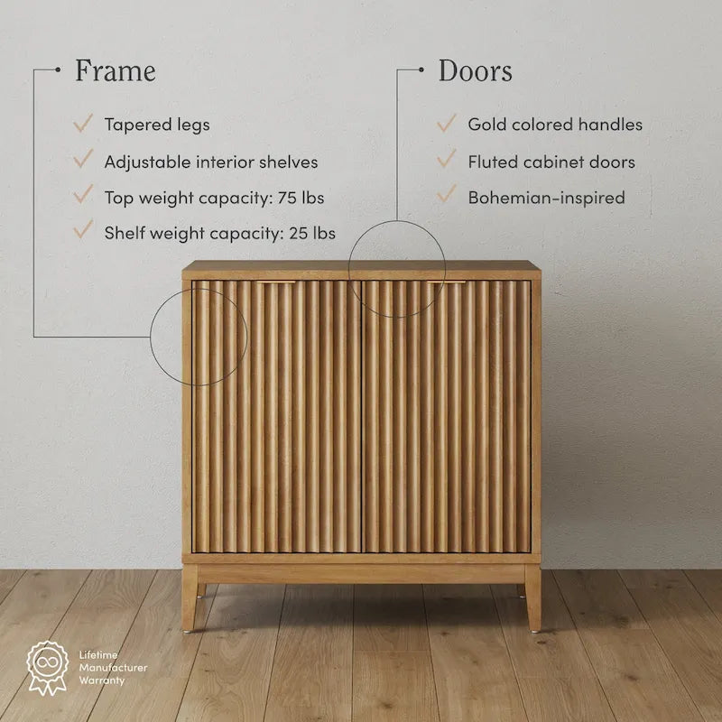 Credenza moderna Jasper, mobiletto da cucina con ante scanalate