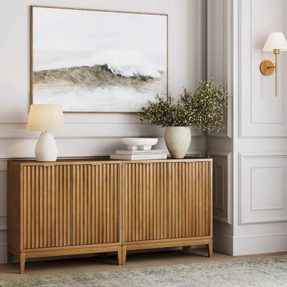 Credenza moderna Jasper, mobiletto da cucina con ante scanalate