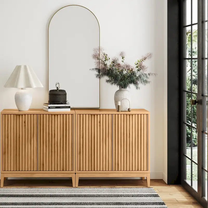 Credenza moderna Jasper, mobiletto da cucina con ante scanalate