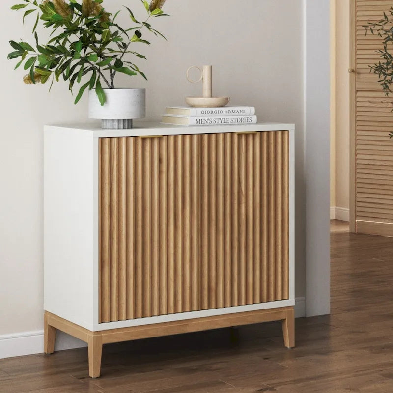 Credenza moderna Jasper, mobiletto da cucina con ante scanalate