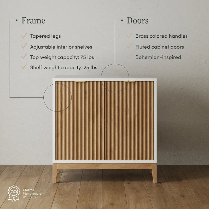 Credenza moderna Jasper, mobiletto da cucina con ante scanalate