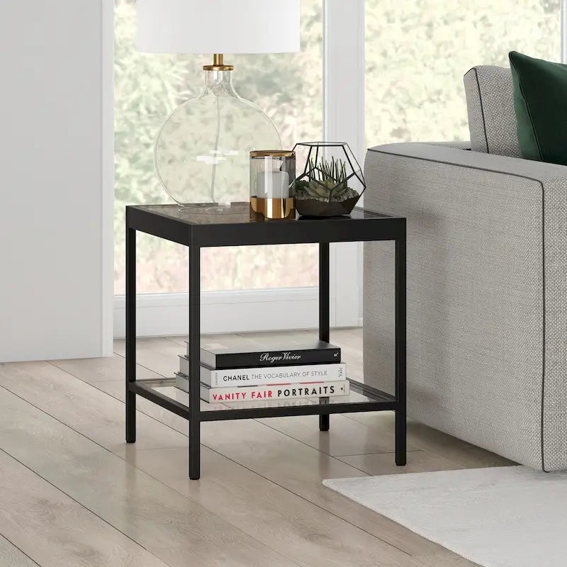 Tavolino quadrato moderno in metallo e vetro Alexis