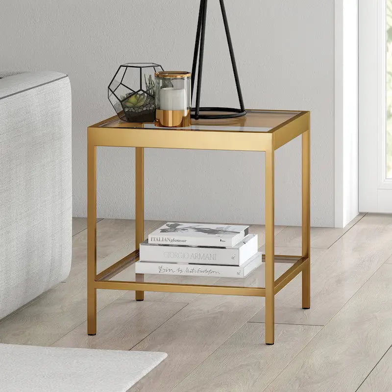Alexis Modern Metal and Glass Square Side Table