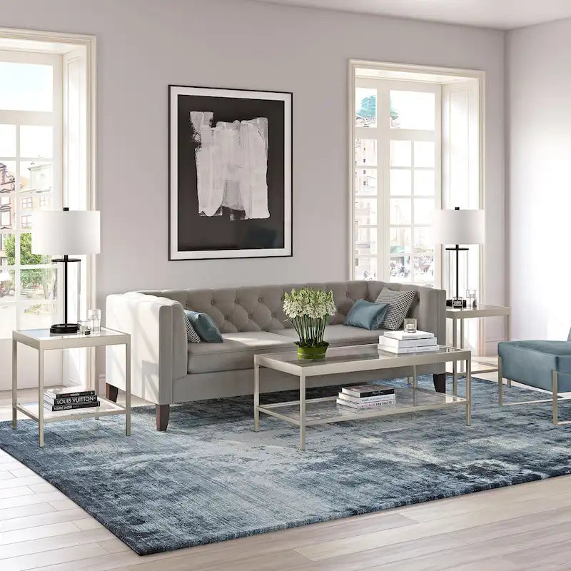 Tavolino quadrato moderno in metallo e vetro Alexis