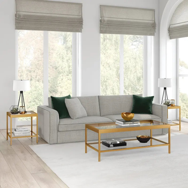 Tavolino quadrato moderno in metallo e vetro Alexis