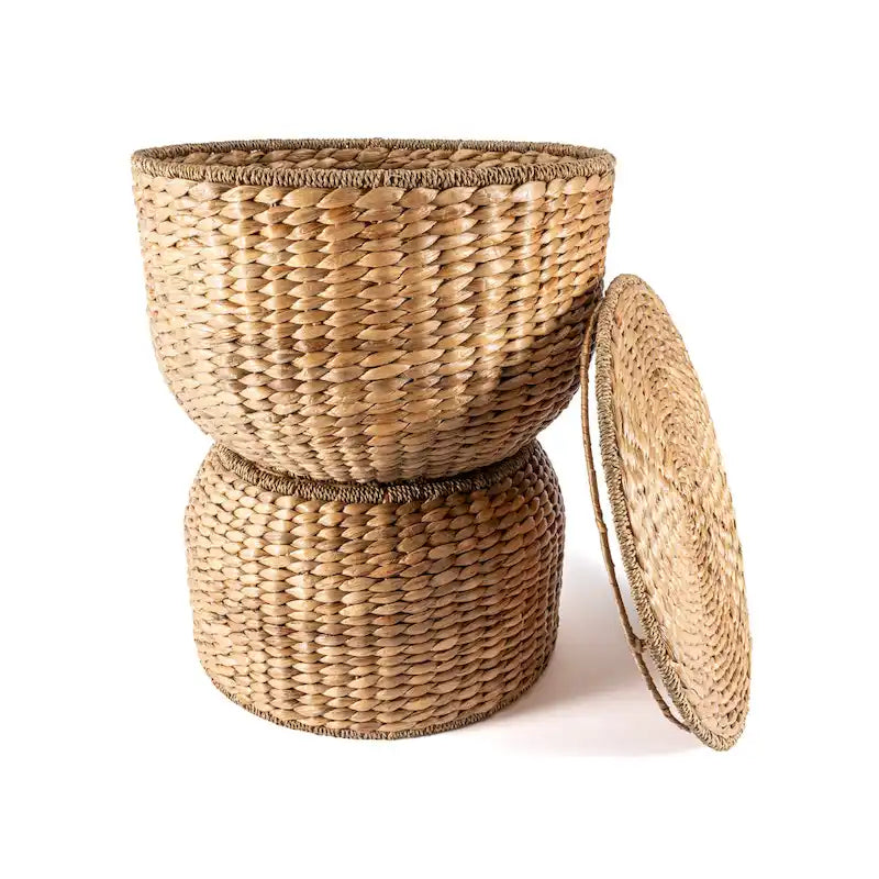 happimess Bhola 18   Hourglass Handwoven Hyacinth Storage Accent Table with Lid