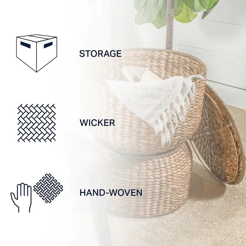 happimess Bhola 18 Tavolino portaoggetti in giacinto intrecciato a mano con coperchio