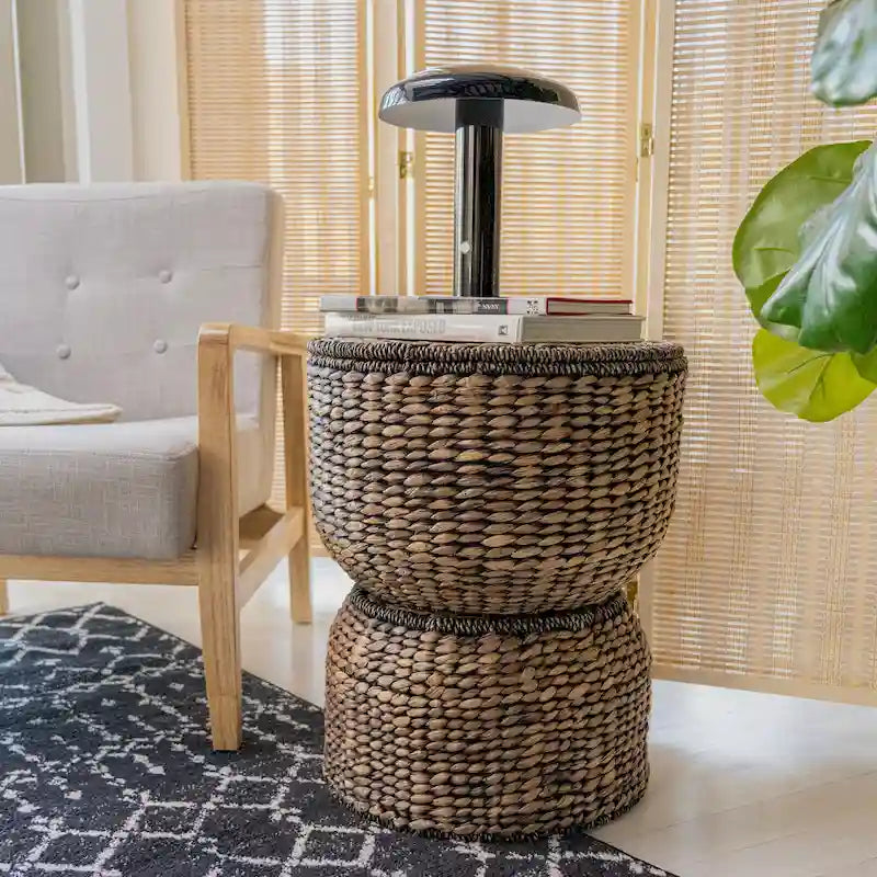 happimess Bhola 18 Tavolino portaoggetti in giacinto intrecciato a mano con coperchio