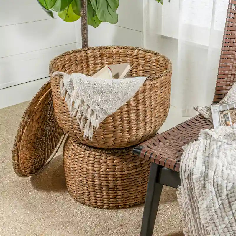 happimess Bhola 18 Tavolino portaoggetti in giacinto intrecciato a mano con coperchio