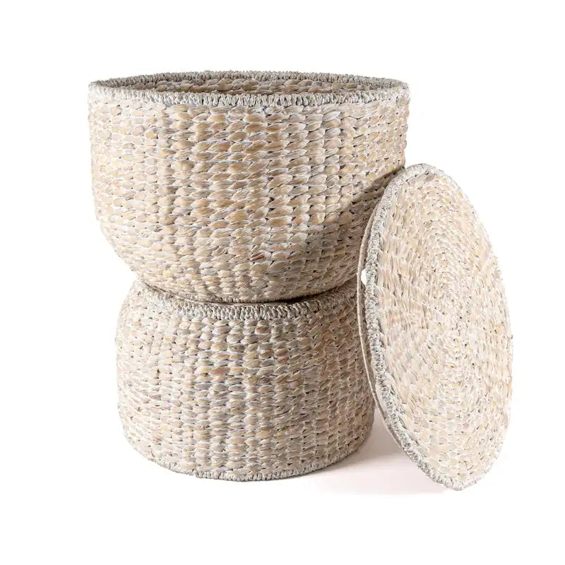 happimess Bhola 18 Tavolino portaoggetti in giacinto intrecciato a mano con coperchio