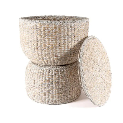 happimess Bhola 18 Tavolino portaoggetti in giacinto intrecciato a mano con coperchio