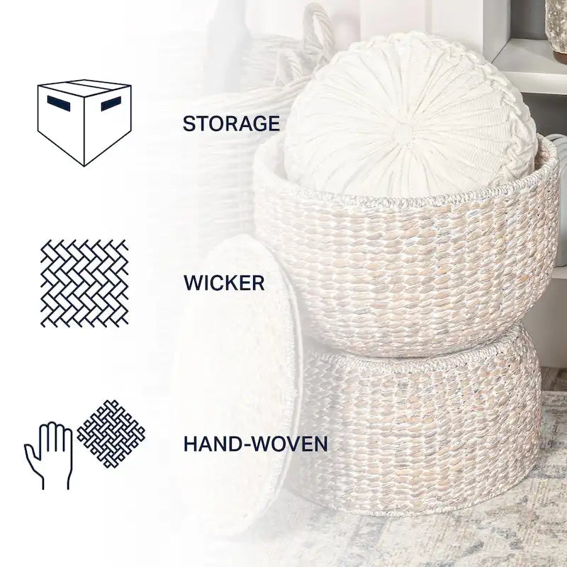 happimess Bhola 18 Tavolino portaoggetti in giacinto intrecciato a mano con coperchio