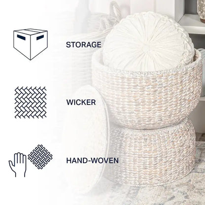 happimess Bhola 18 Tavolino portaoggetti in giacinto intrecciato a mano con coperchio