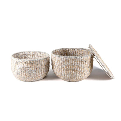 happimess Bhola 18 Tavolino portaoggetti in giacinto intrecciato a mano con coperchio