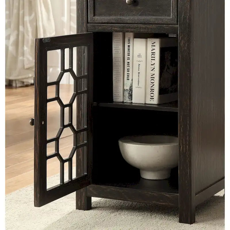 Tavolino laterale Emma Transitional da 18 pollici in legno massello con 1 cassetto di Furniture of America