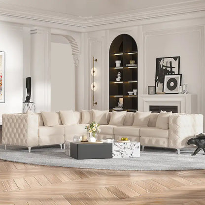 Divano componibile a L di grandi dimensioni, divano componibile in velluto a 6 posti