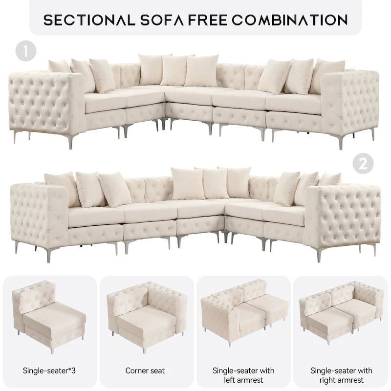 Divano componibile a L di grandi dimensioni, divano componibile in velluto a 6 posti