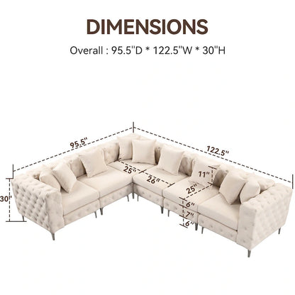 Divano componibile a L di grandi dimensioni, divano componibile in velluto a 6 posti