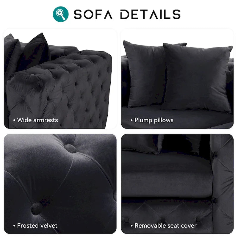 Divano componibile a L di grandi dimensioni, divano componibile in velluto a 6 posti