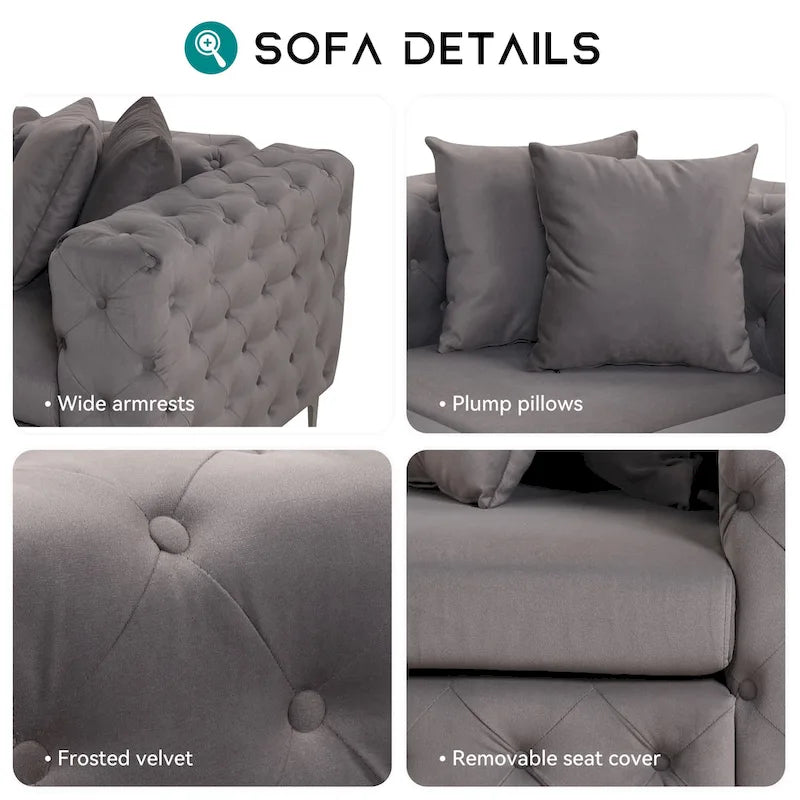 Divano componibile a L di grandi dimensioni, divano componibile in velluto a 6 posti