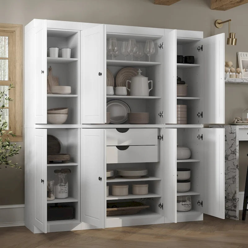 Mobile dispensa da cucina in legno massello al 100% con ante in vetro o legno massello e kit a 2 cassetti di Palace Imports - 65 x 71,5