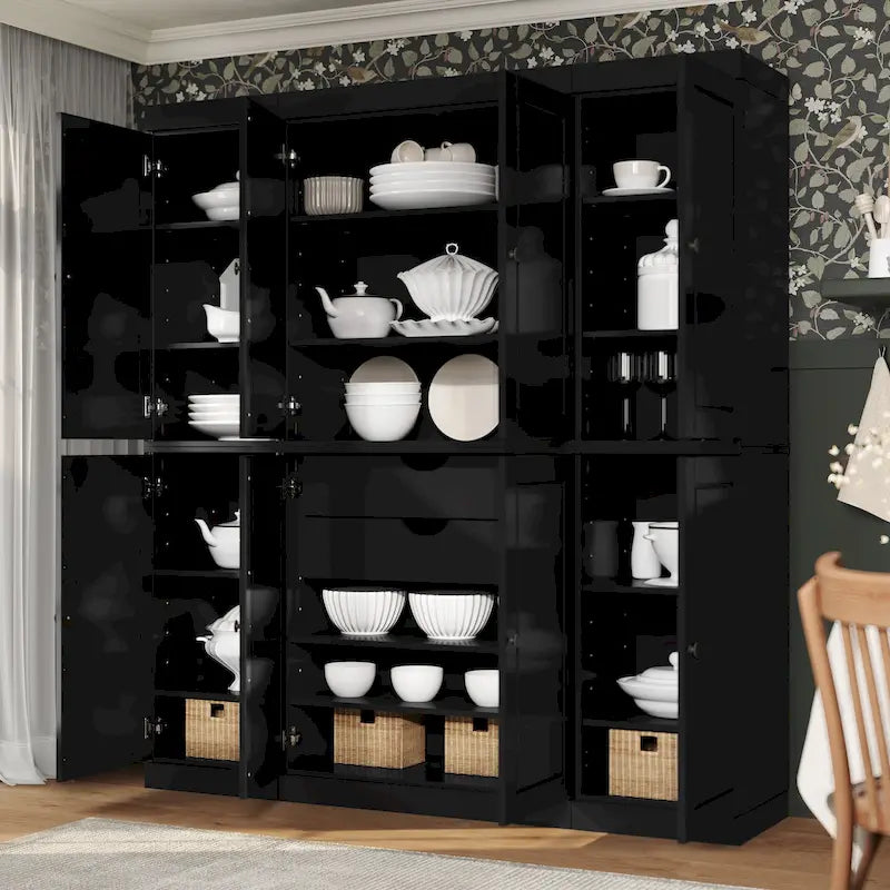 Mobile dispensa da cucina in legno massello al 100% con ante in vetro o legno massello e kit a 2 cassetti di Palace Imports - 65 x 71,5