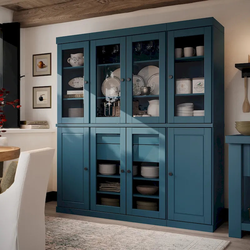 Mobile dispensa da cucina in legno massello al 100% con ante in vetro o legno massello e kit a 2 cassetti di Palace Imports - 65 x 71,5