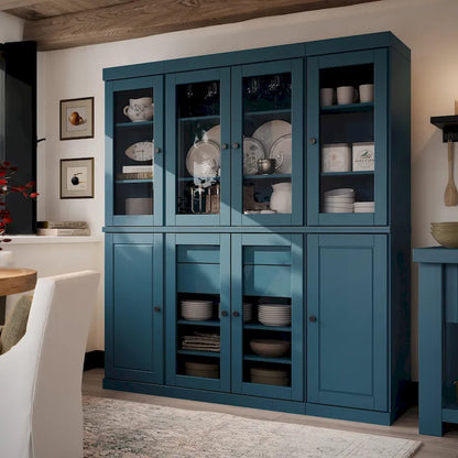 Mobile dispensa da cucina in legno massello al 100% con ante in vetro o legno massello e kit a 2 cassetti di Palace Imports - 65 x 71,5