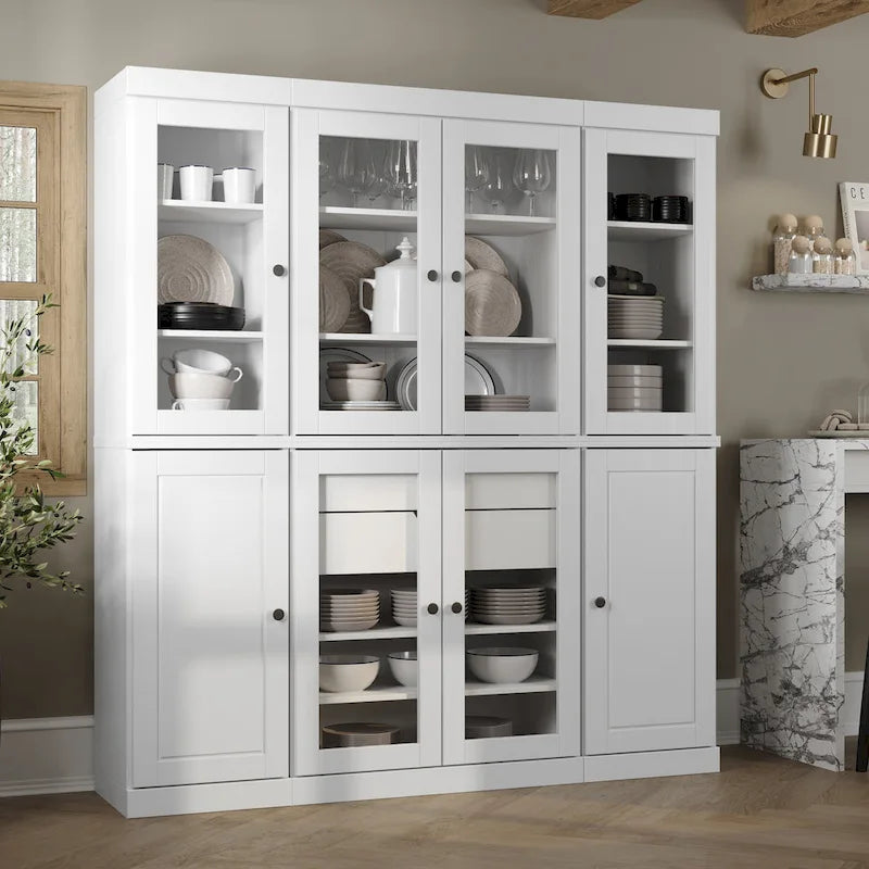 100% Solid Wood Kitchen China Pantry Buffet with Glass or Solid Wood Doors and 2-Drawer Kit by Palace Imports - 65   x 71.5  