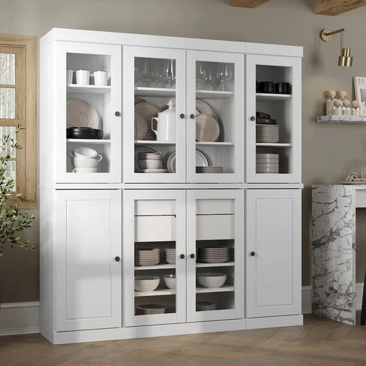 100% Solid Wood Kitchen China Pantry Buffet with Glass or Solid Wood Doors and 2-Drawer Kit by Palace Imports - 65   x 71.5  