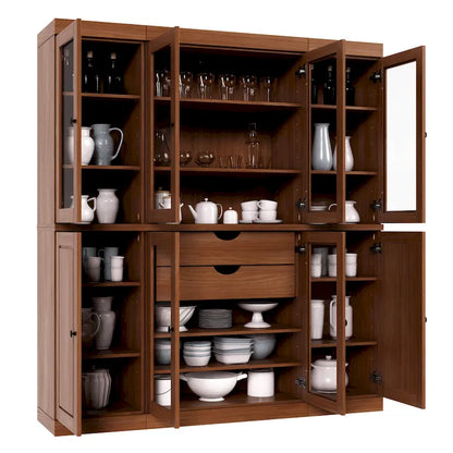 Mobile dispensa da cucina in legno massello al 100% con ante in vetro o legno massello e kit a 2 cassetti di Palace Imports - 65 x 71,5