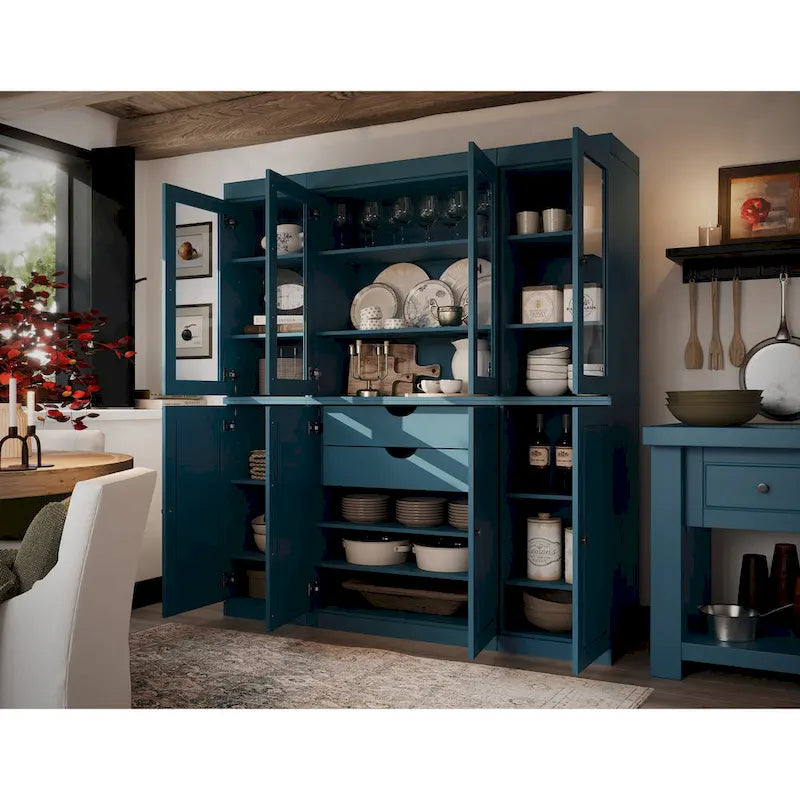 Mobile dispensa da cucina in legno massello al 100% con ante in vetro o legno massello e kit a 2 cassetti di Palace Imports - 65 x 71,5