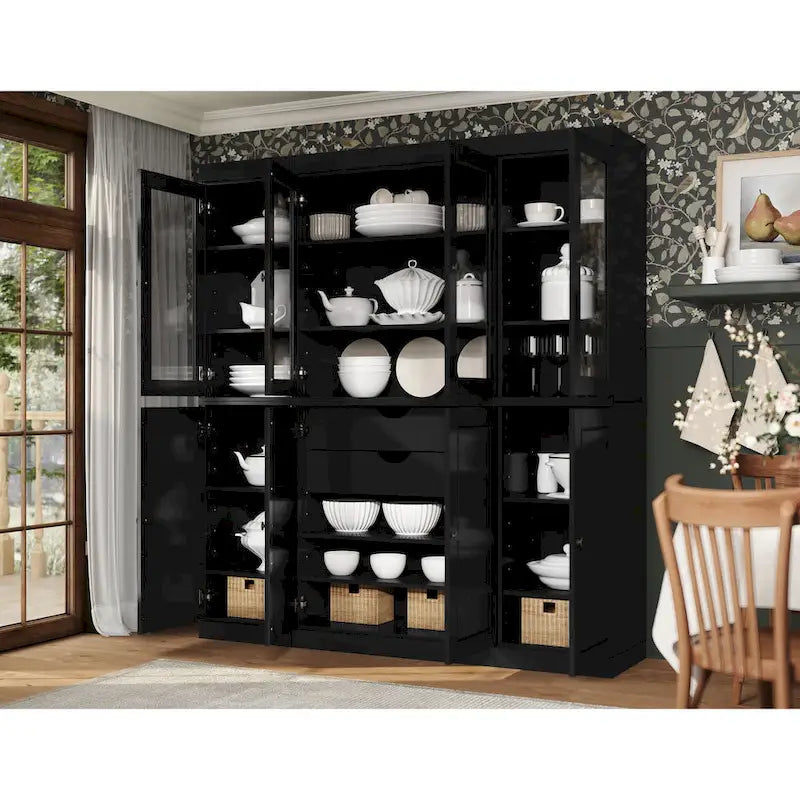 Mobile dispensa da cucina in legno massello al 100% con ante in vetro o legno massello e kit a 2 cassetti di Palace Imports - 65 x 71,5