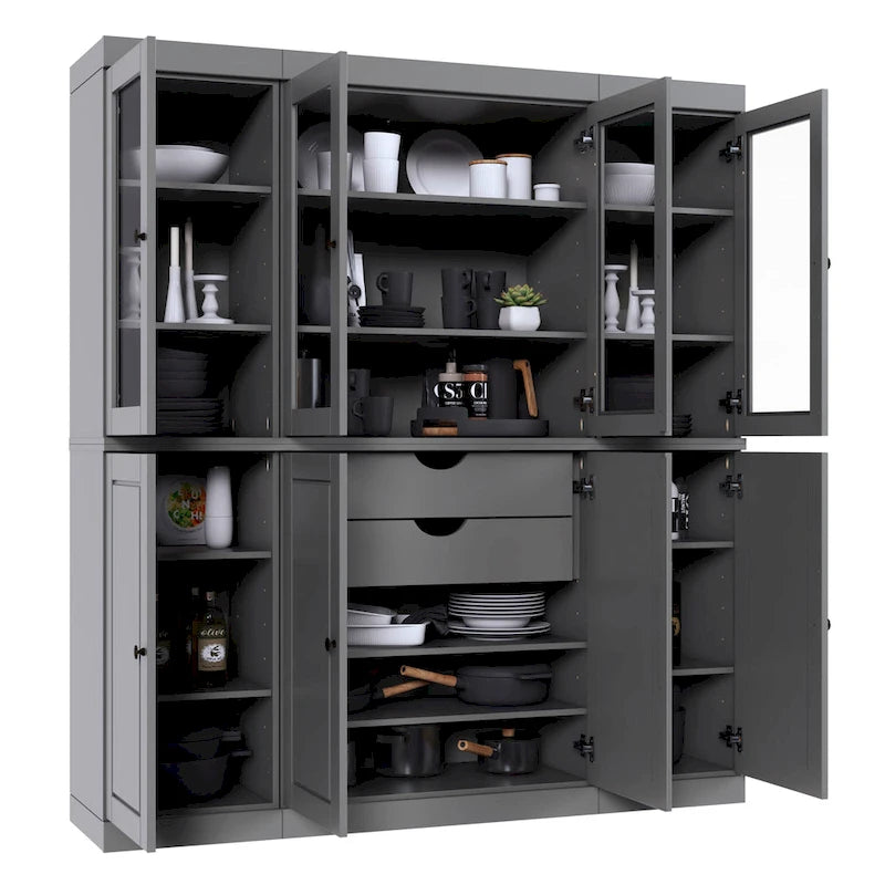 Mobile dispensa da cucina in legno massello al 100% con ante in vetro o legno massello e kit a 2 cassetti di Palace Imports - 65 x 71,5