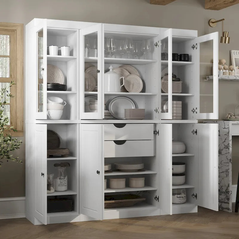 Mobile dispensa da cucina in legno massello al 100% con ante in vetro o legno massello e kit a 2 cassetti di Palace Imports - 65 x 71,5